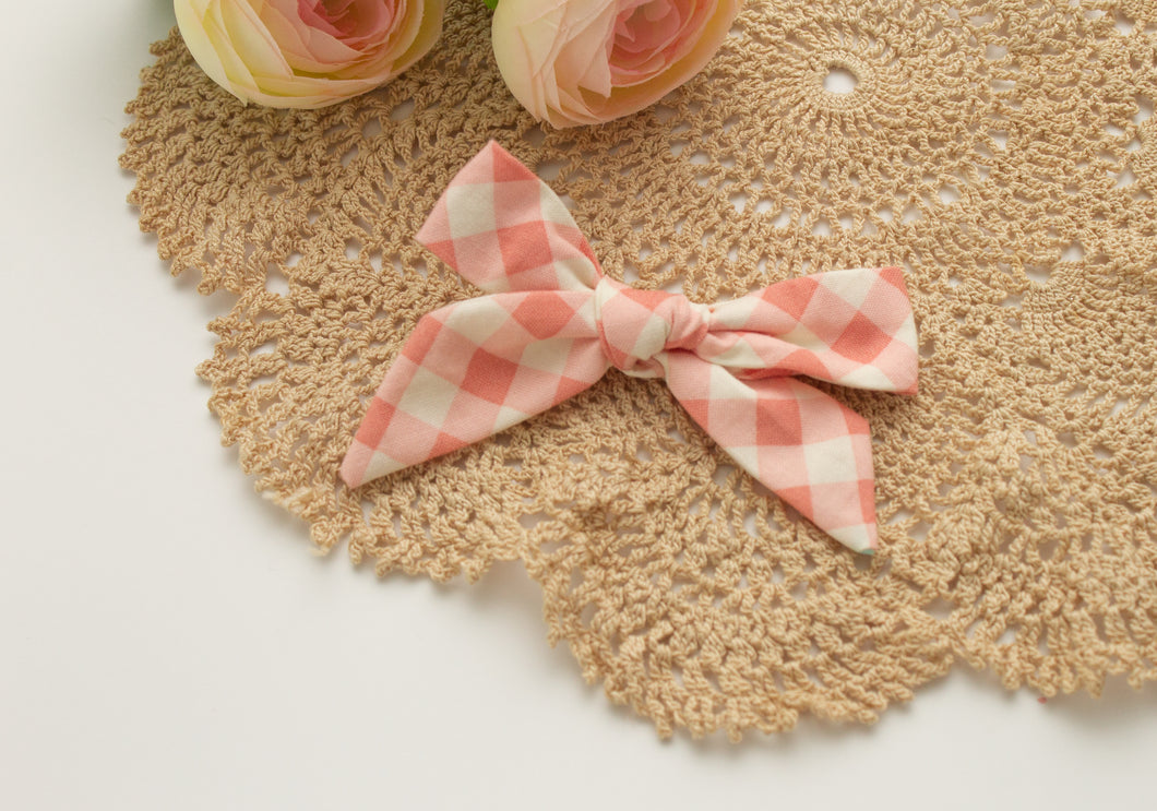 Coral gingham bow